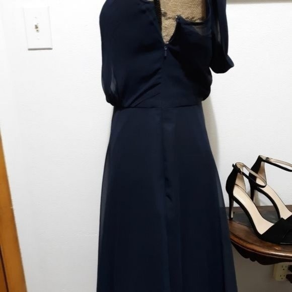 Dessy Collection, Vivian Diamond Blue Backless A Line Dress XS - Picture 9 of 16